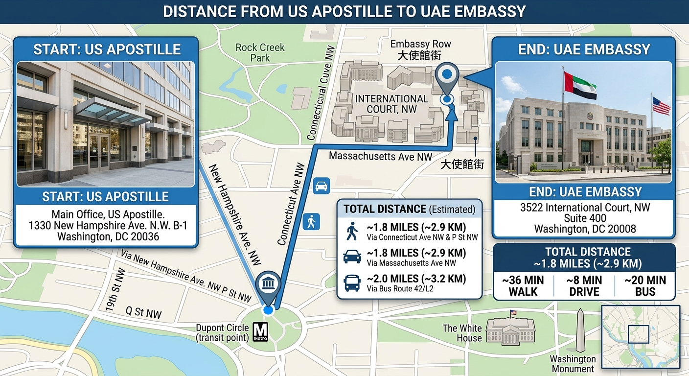 Map of UAE Embassy Legalization Services in Washington D.C.